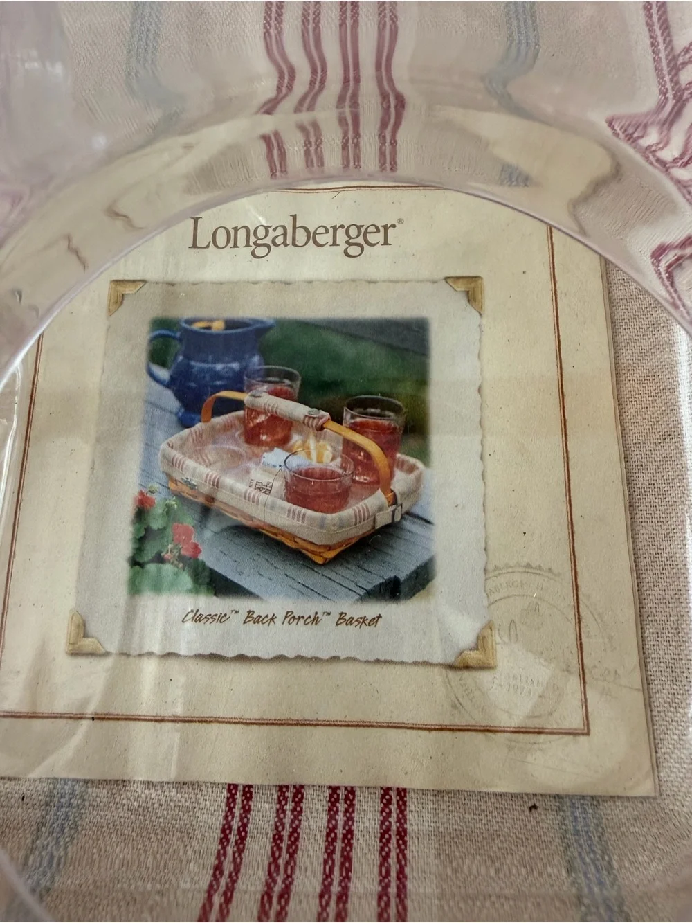Longaberger Back Porch Basket 2 protectors and striped liner